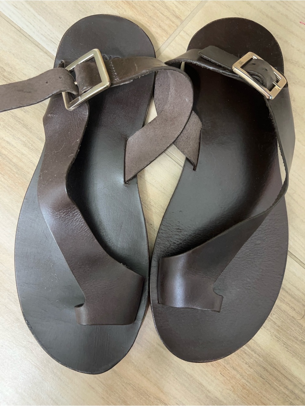 Mango Dark Brown Leather Buckle Sandals